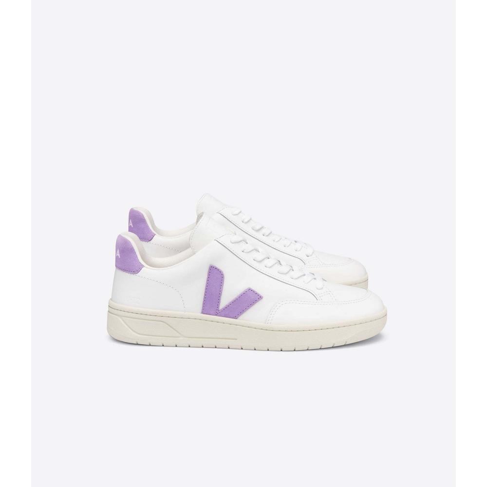 Veja V-12 LEATHER Women\'s Sneakers White/Purple | NZ 677SGL